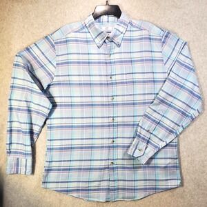 Southern Tide Shirt Mens Large Blue Plaid Trim Fit Button Down Cotton Casual